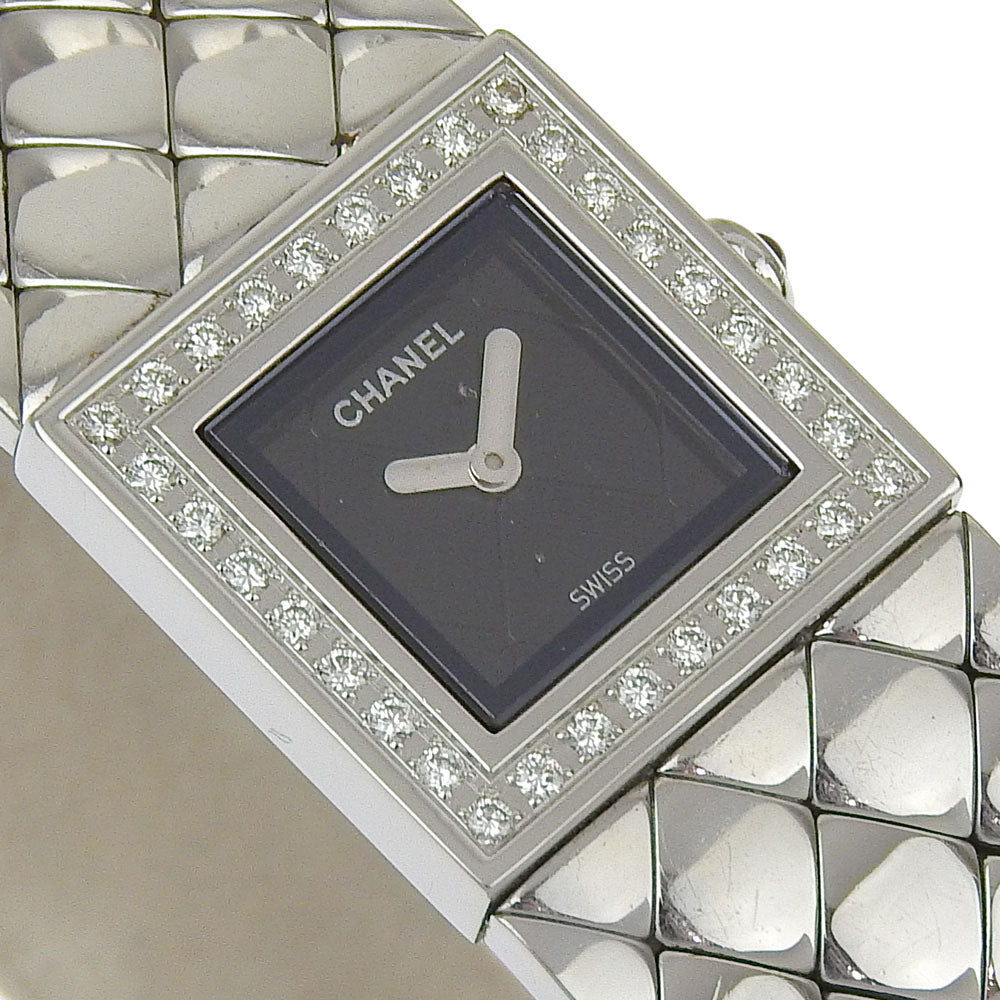 Chanel Watches Quartz H0489 Stainless Steel Silver Diamond Bezel Matrasse Black Dial Women