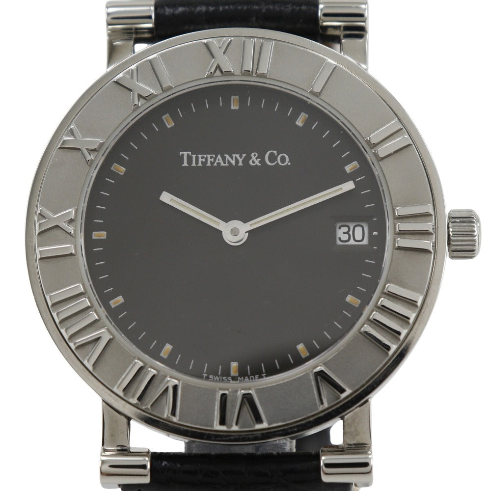 Tiffany&Co. Watches Quartz Stainless Steel , Leather Silver Atlas Black Dial Mens