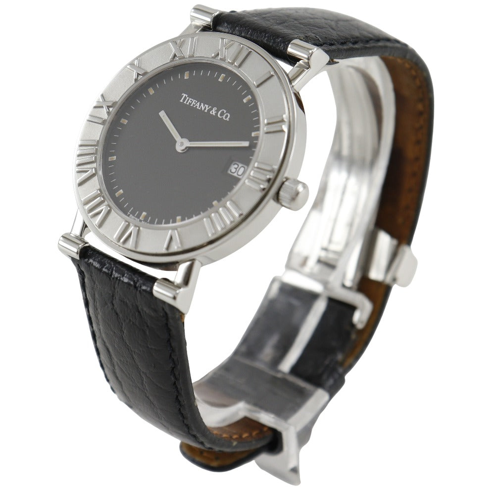 Tiffany&Co. Watches Quartz Stainless Steel , Leather Silver Atlas Black Dial Mens