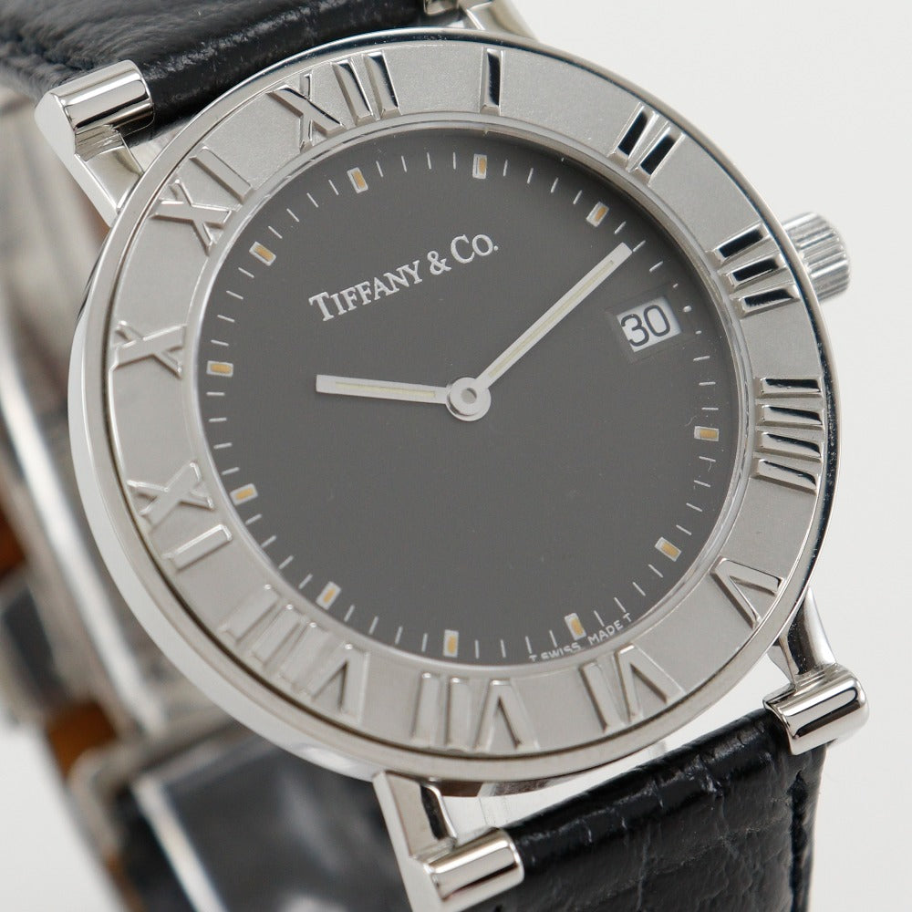Tiffany&Co. Watches Quartz Stainless Steel , Leather Silver Atlas Black Dial Mens