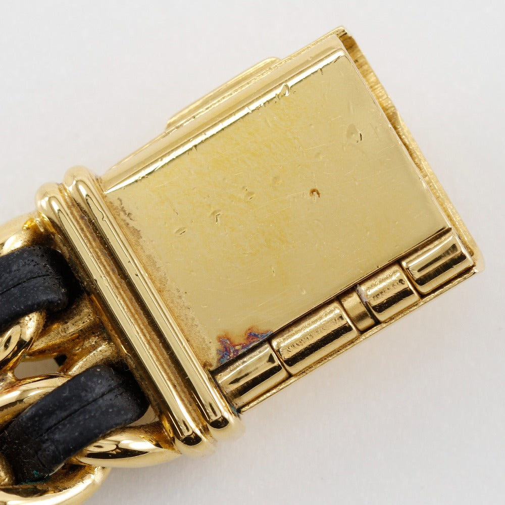 Chanel Watches Quartz H0001 Plated Gold, Embossed Leather Silver Premiere M Black Dial Women