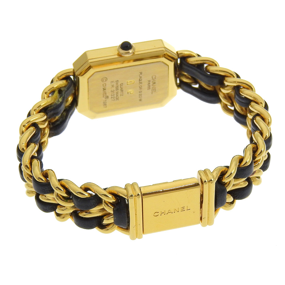 Chanel Watches Quartz H0001 Plated Gold, Embossed Leather Silver Premiere M Black Dial Women