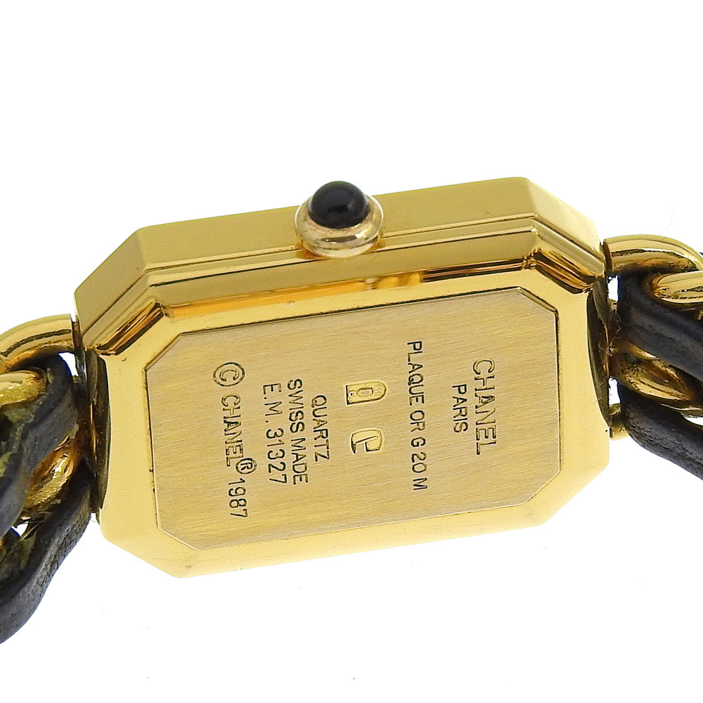 Chanel Watches Quartz H0001 Plated Gold, Embossed Leather Silver Premiere M Black Dial Women