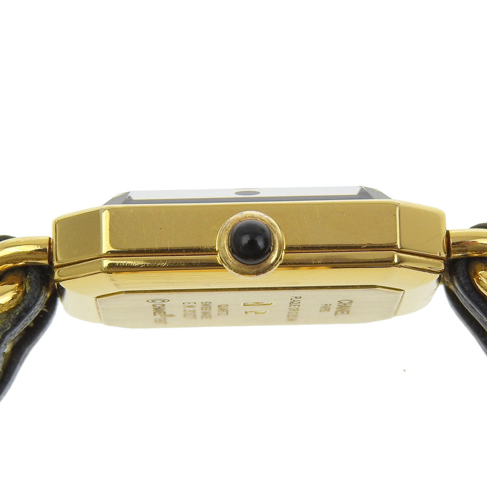Chanel Watches Quartz H0001 Plated Gold, Embossed Leather Silver Premiere M Black Dial Women