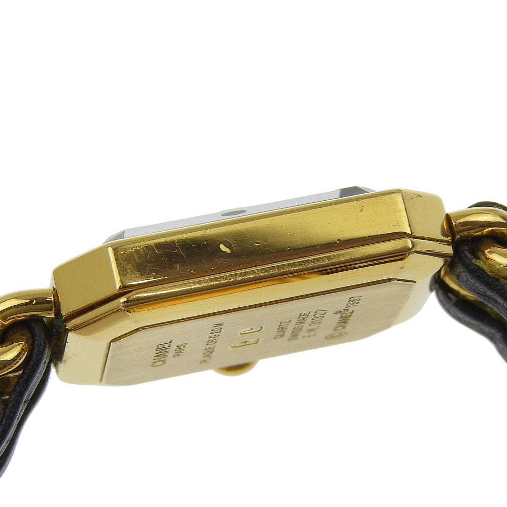 Chanel Watches Quartz H0001 Plated Gold, Embossed Leather Silver Premiere M Black Dial Women