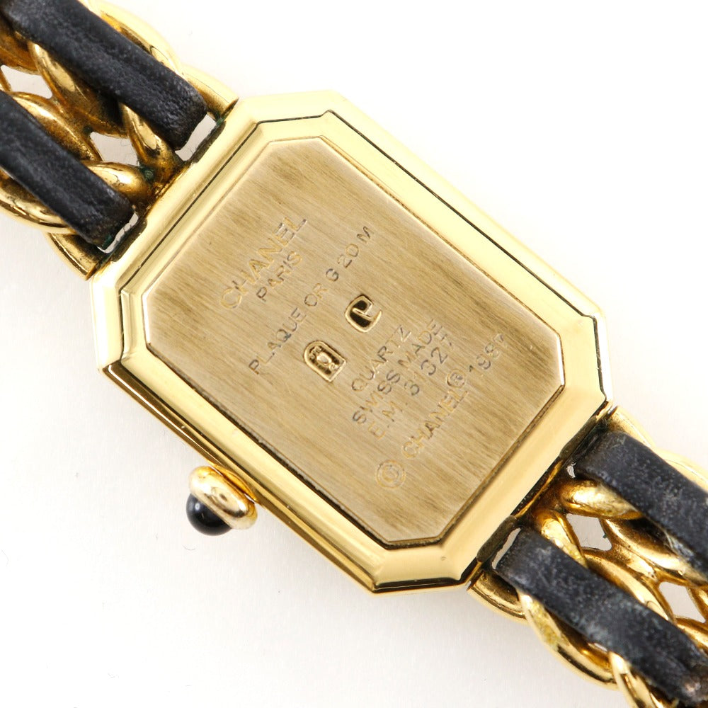 Chanel Watches Quartz H0001 Plated Gold, Embossed Leather Silver Premiere M Black Dial Women