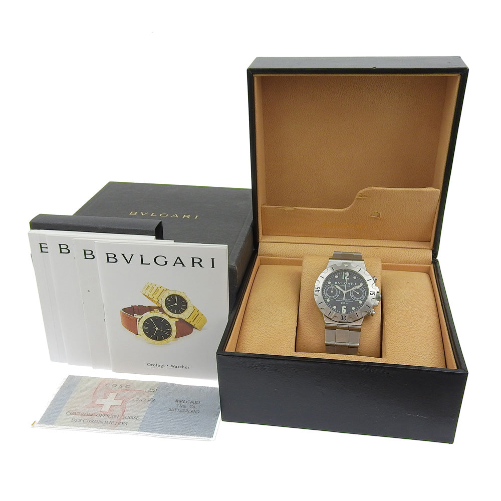 Bvlgari Watches Mechanical Automatic Scb38S Stainless Steel Silver Diagonoscouba Black Dial Mens