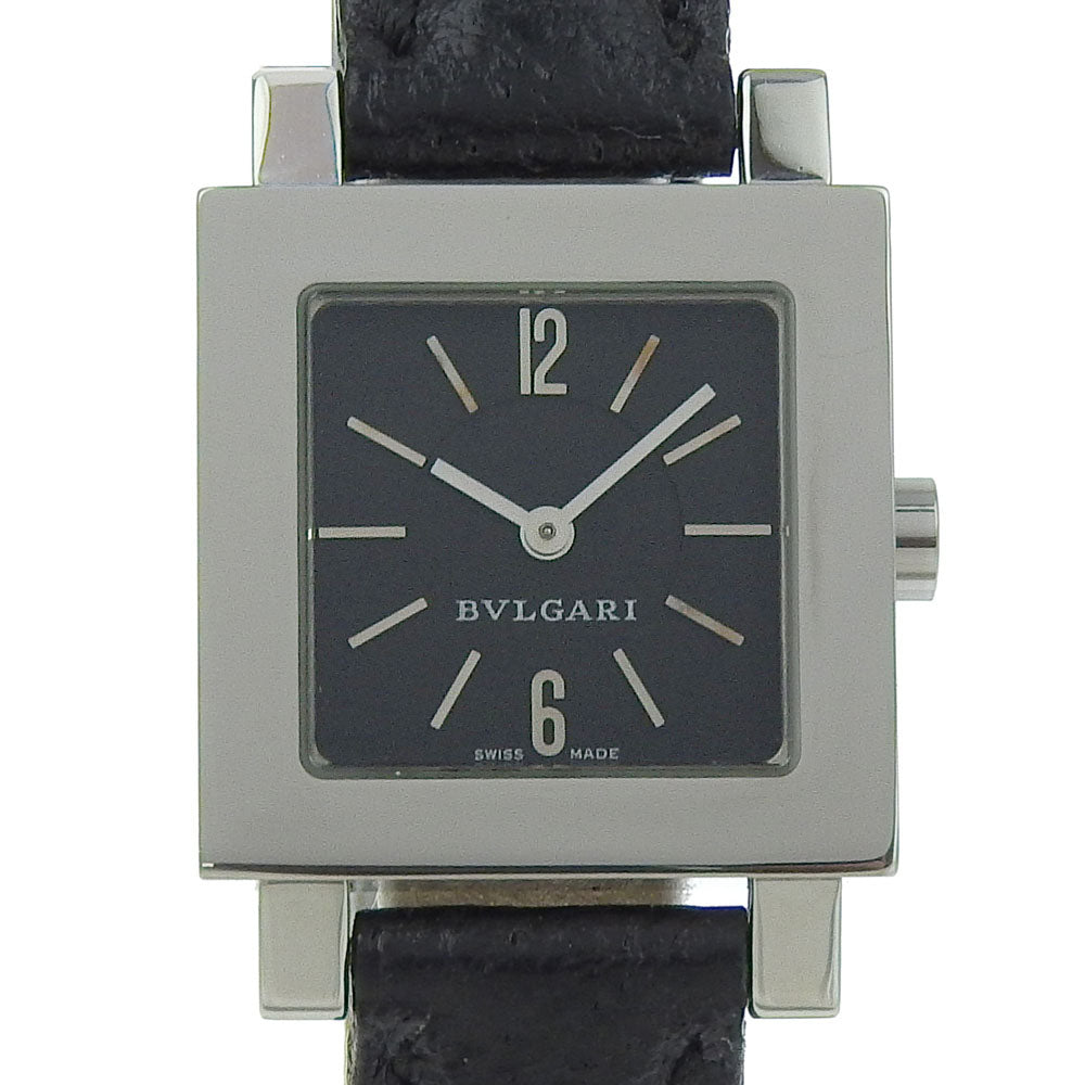 Bvlgari Watches Quartz Sq22Sl Stainless Steel , Leather Silver Quadlard Black Dial Women