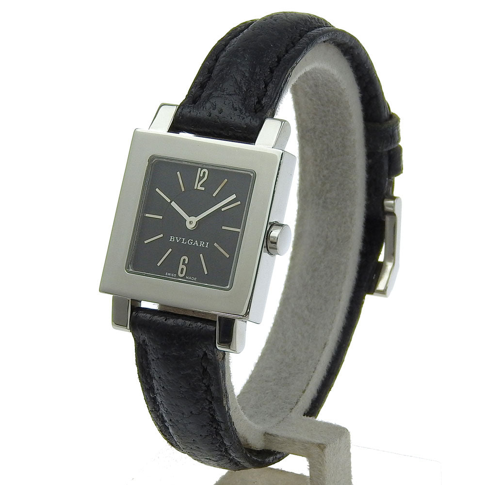 Bvlgari Watches Quartz Sq22Sl Stainless Steel , Leather Silver Quadlard Black Dial Women