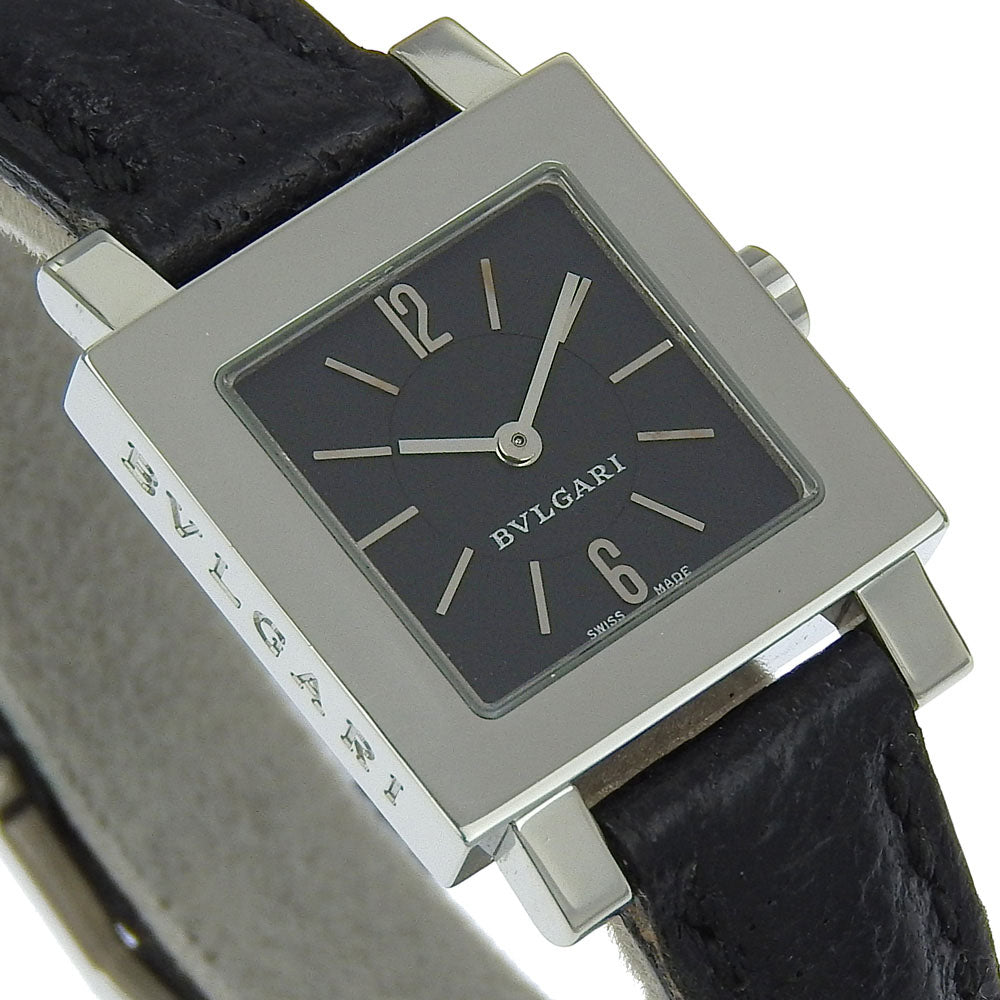 Bvlgari Watches Quartz Sq22Sl Stainless Steel , Leather Silver Quadlard Black Dial Women