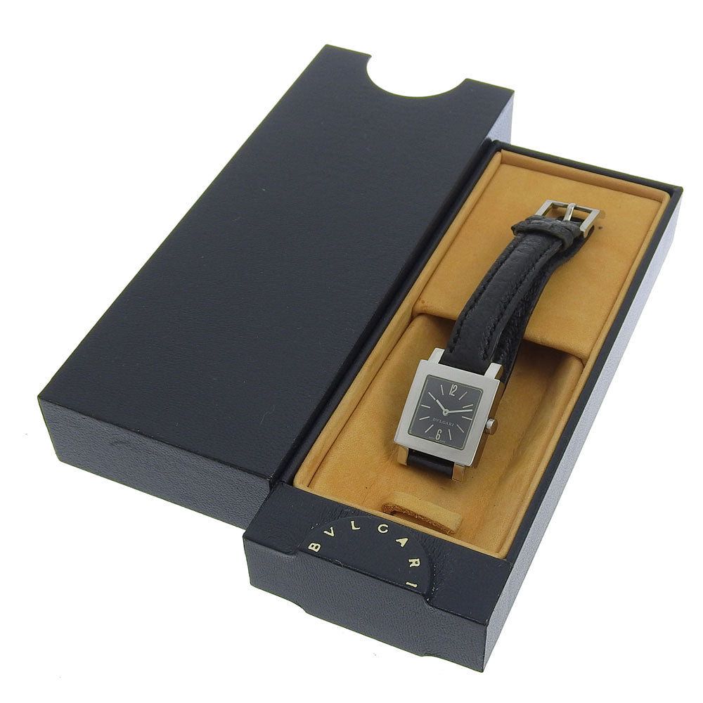 Bvlgari Watches Quartz Sq22Sl Stainless Steel , Leather Silver Quadlard Black Dial Women