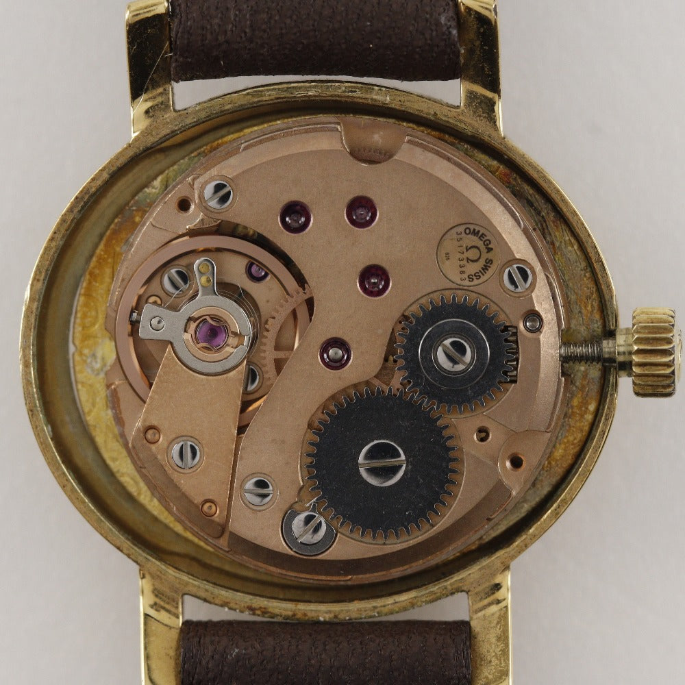 Omega Watches Hand Winding Plated Gold , Leather Silver Geneva Gold Dial Women