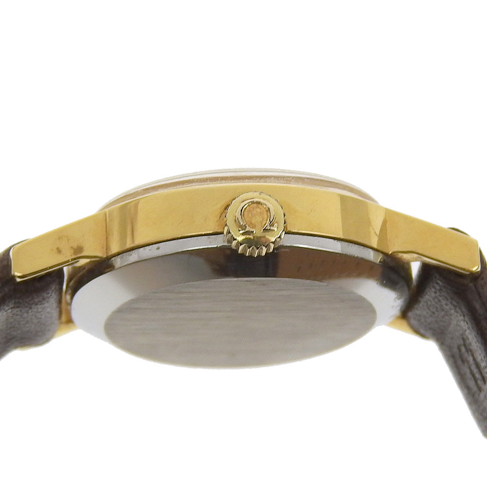 Omega Watches Hand Winding Plated Gold , Leather Silver Geneva Gold Dial Women