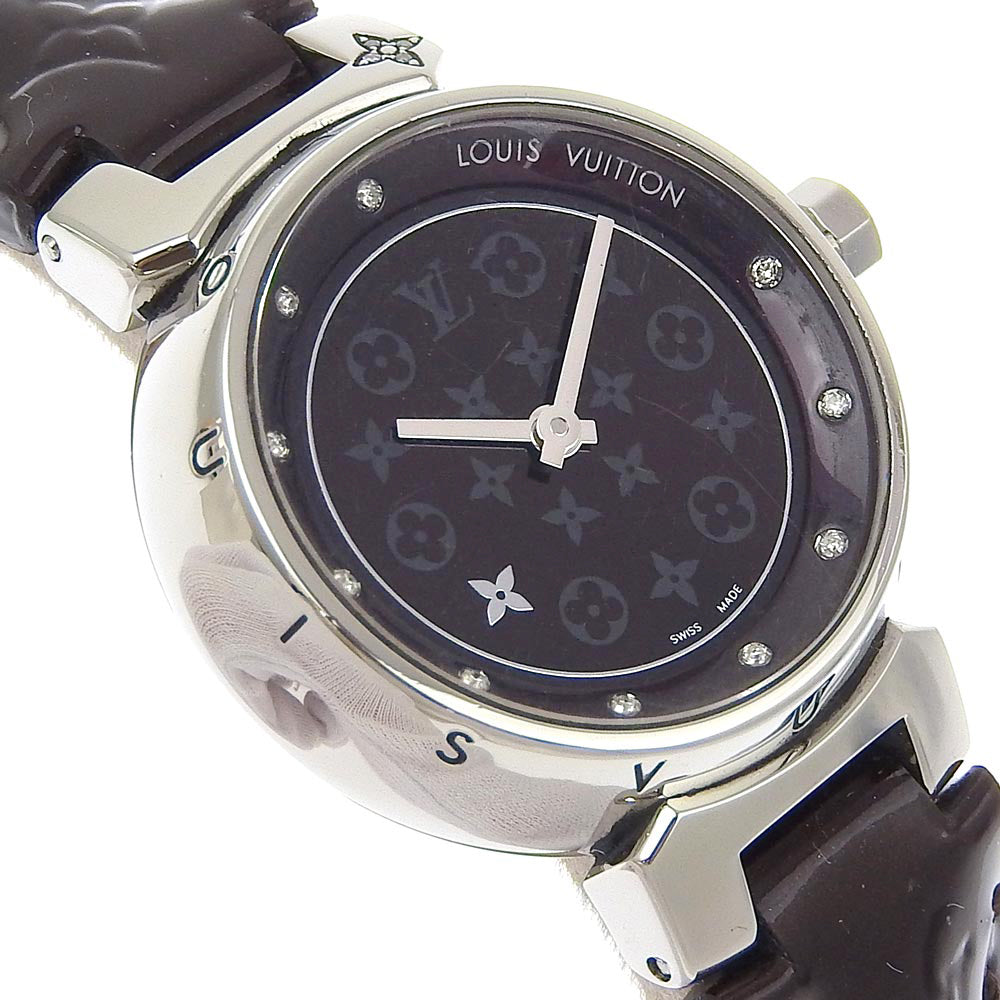 Louis Vuitton Watches Quartz Q12M3 Stainless Steel, Monogram Vernis Wine-Red Disc Dearmon Pm