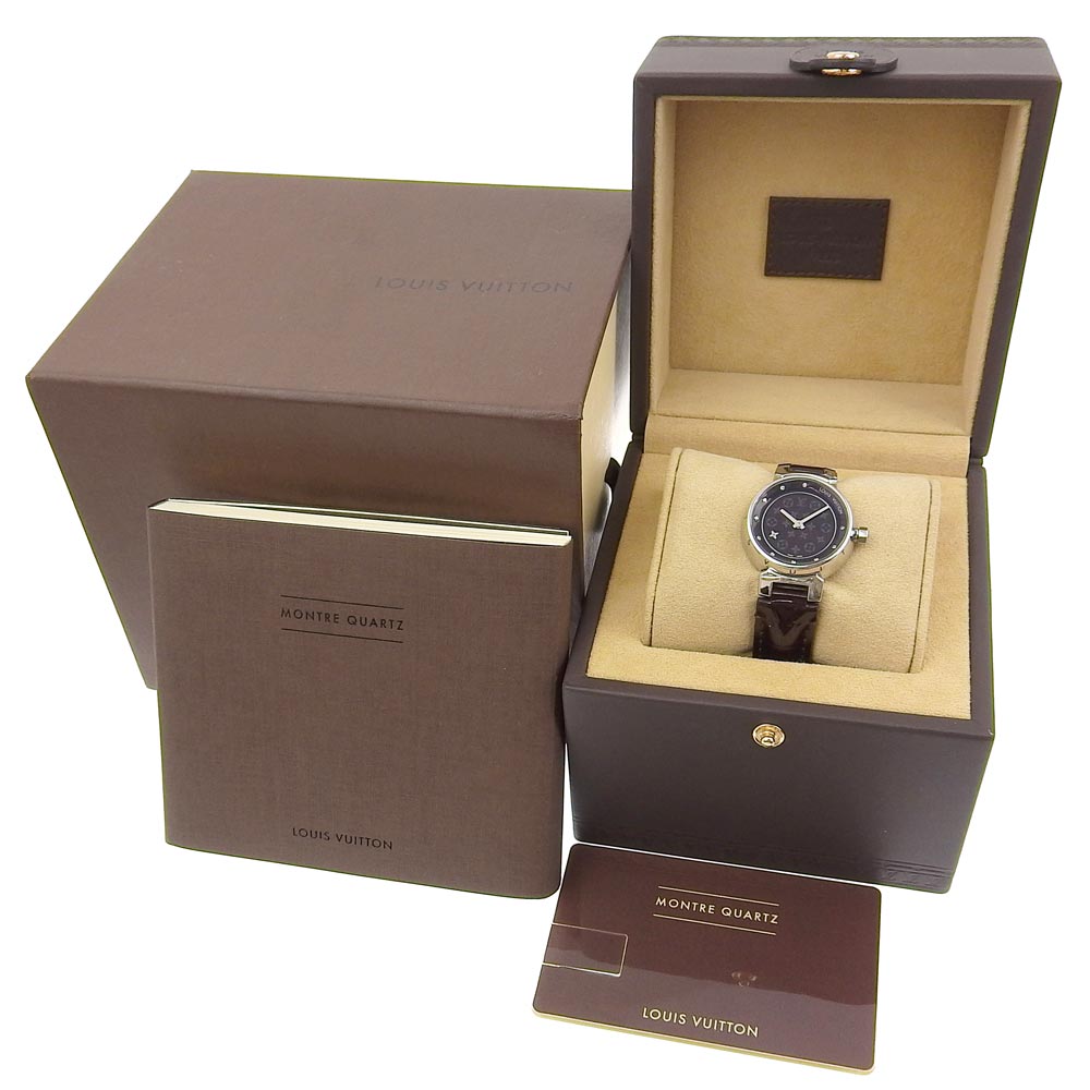 Louis Vuitton Watches Quartz Q12M3 Stainless Steel, Monogram Vernis Wine-Red Disc Dearmon Pm