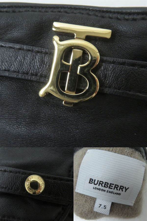 Burberry Gloves Lambskin Black X Gold Women 7.5