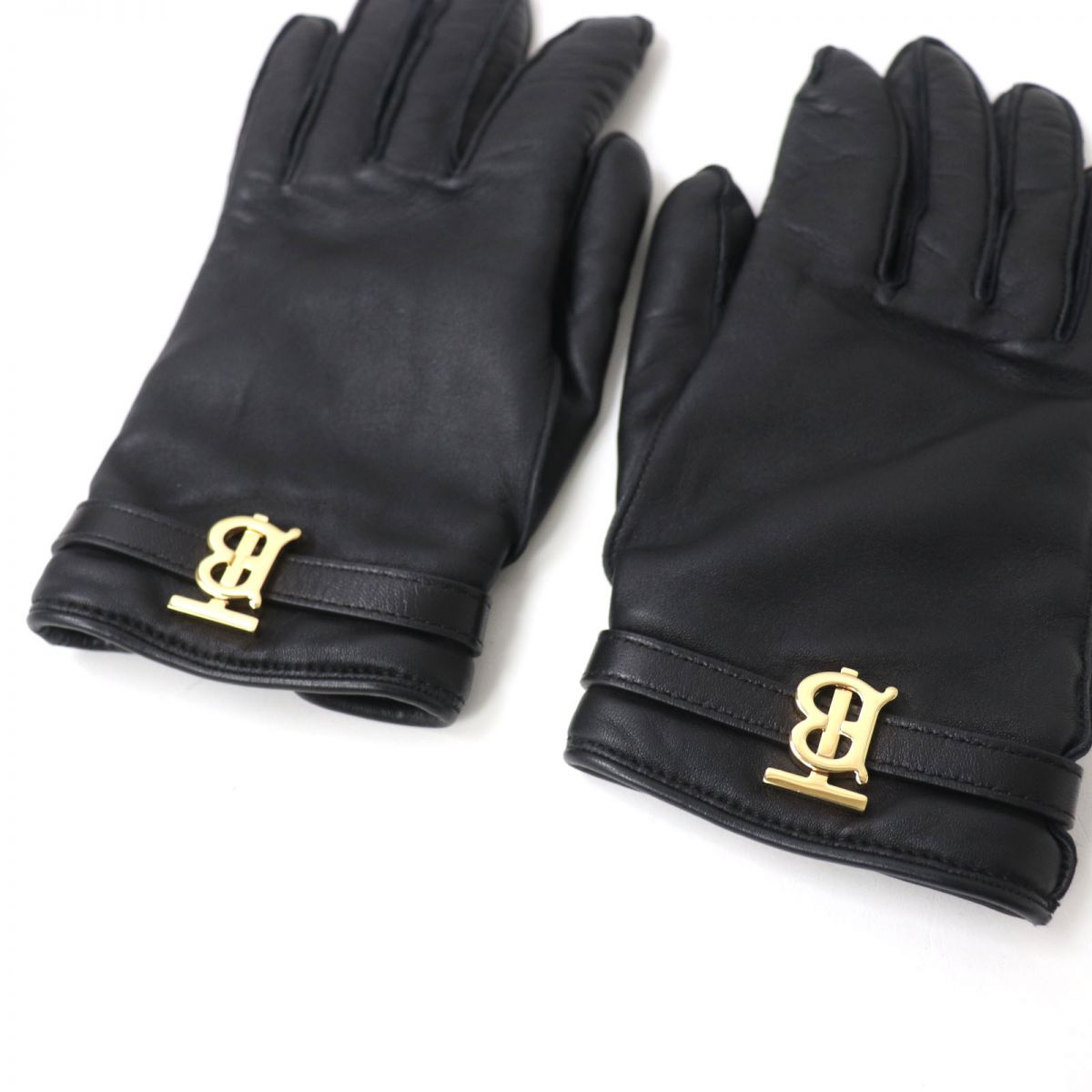 Burberry Gloves Lambskin Black X Gold Women 7.5