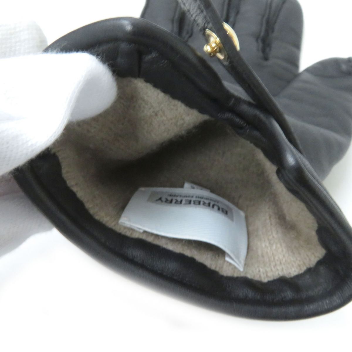 Burberry Gloves Lambskin Black X Gold Women 7.5