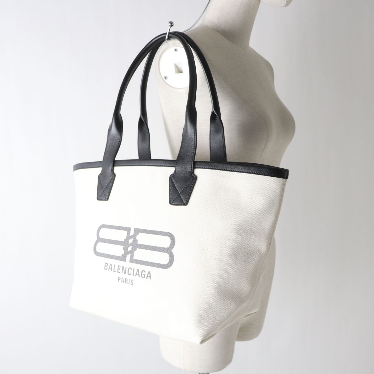 Balenciaga Tote Bag 692068 Canvas, Leather White X Black Jumbo Small Tote Bag Women