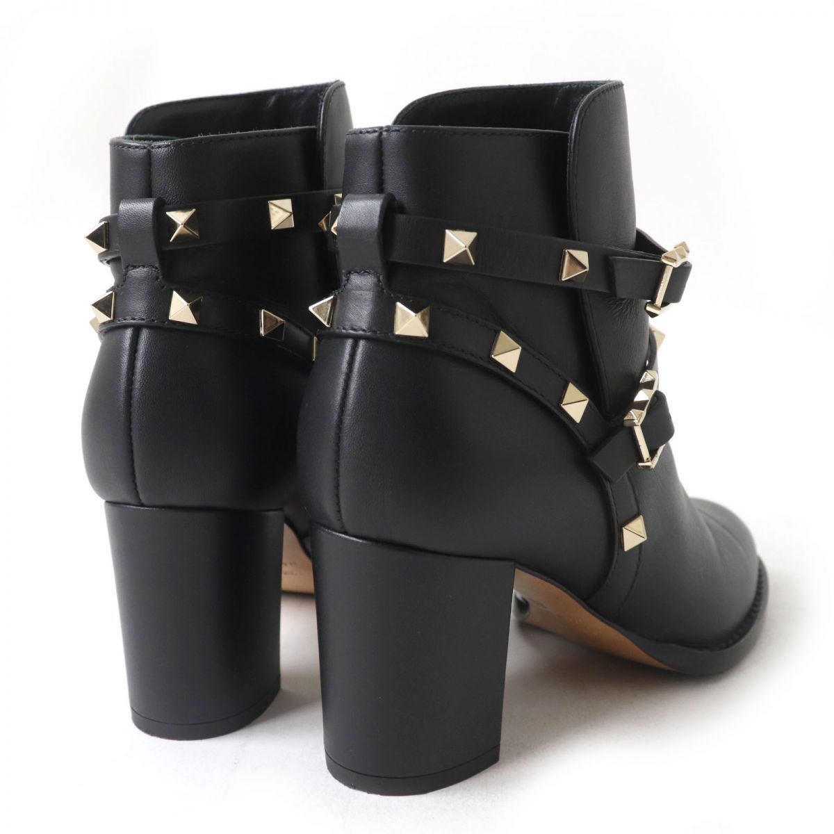 Valentino Boots Leather Black Ankle Boots Short Boots Rock Studs Women 36