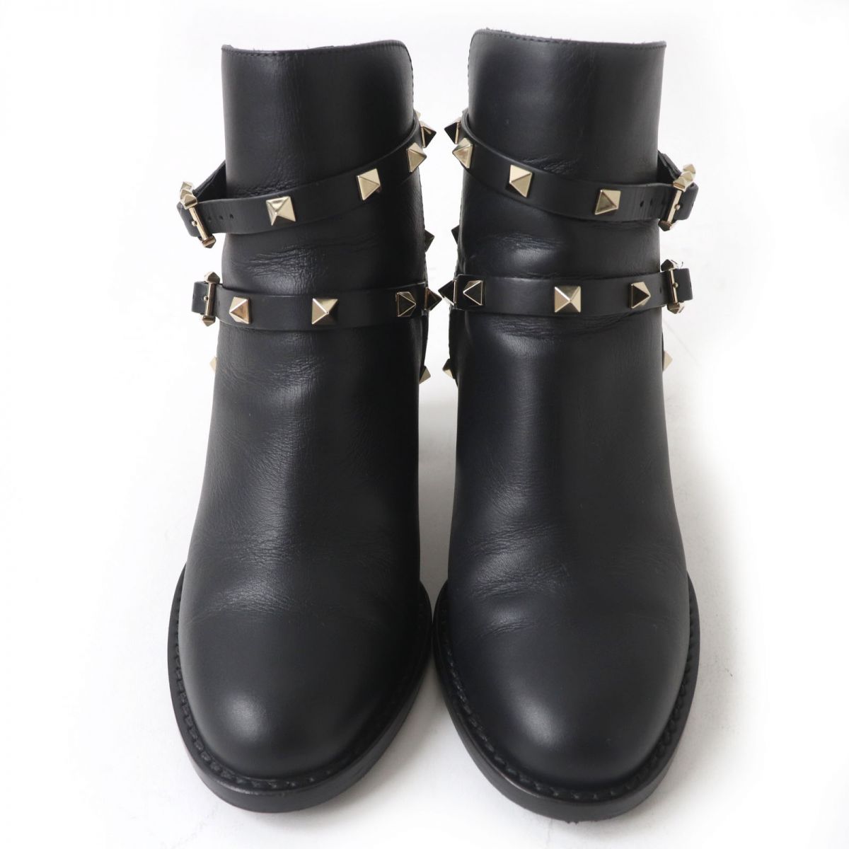 Valentino Boots Leather Black Ankle Boots Short Boots Rock Studs Women 36