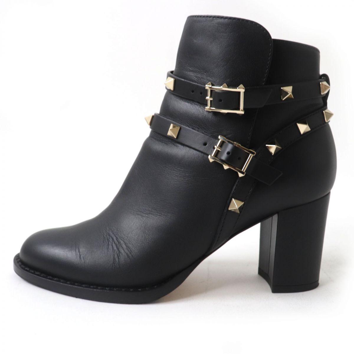 Valentino Boots Leather Black Ankle Boots Short Boots Rock Studs Women 36