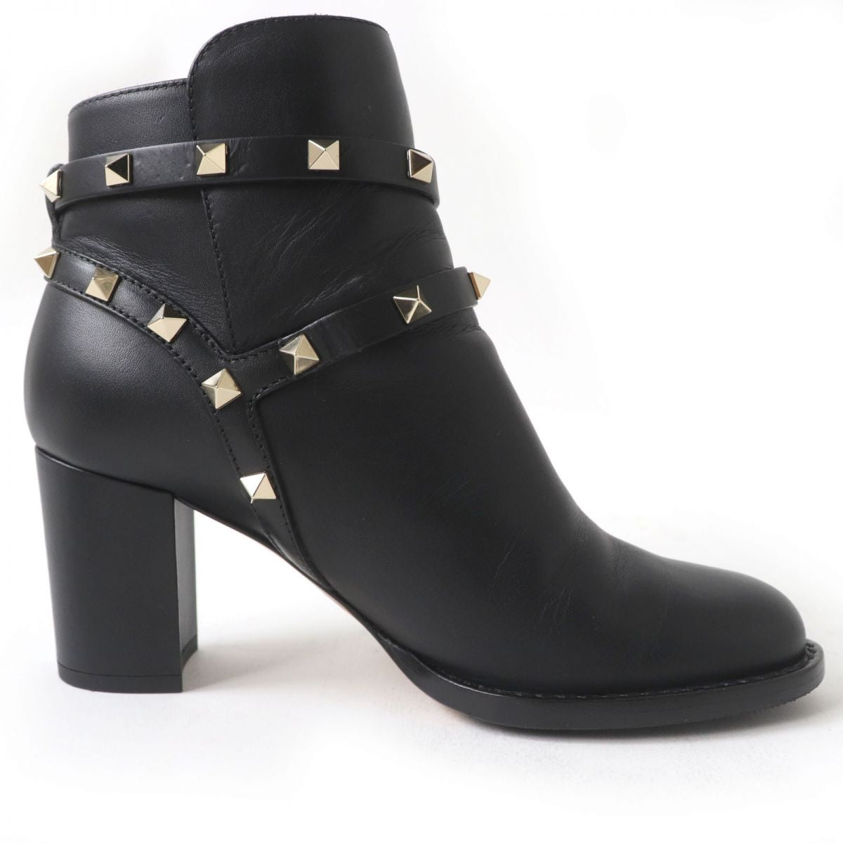 Valentino Boots Leather Black Ankle Boots Short Boots Rock Studs Women 36