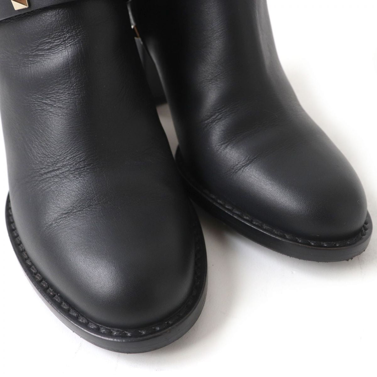 Valentino Boots Leather Black Ankle Boots Short Boots Rock Studs Women 36