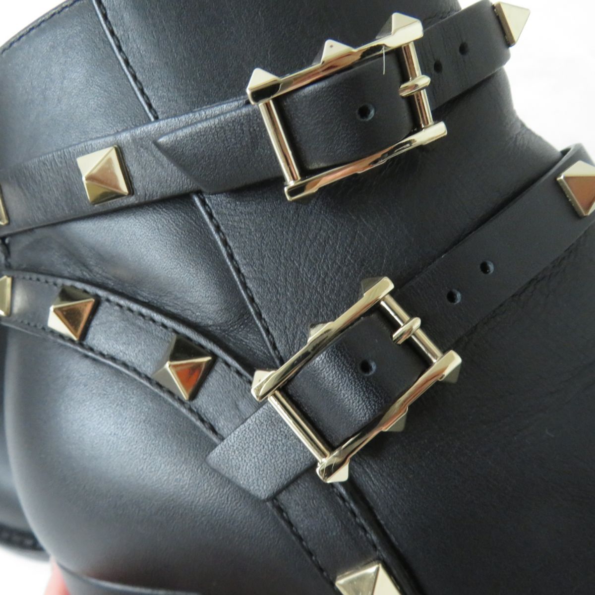 Valentino Boots Leather Black Ankle Boots Short Boots Rock Studs Women 36