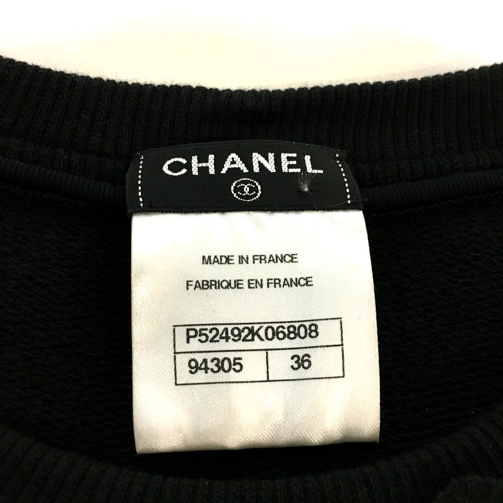 Chanel Sweat P52492 Cotton, Wool Black X Blue 15B Camellia Decoration Shoulder Zipper Women 36