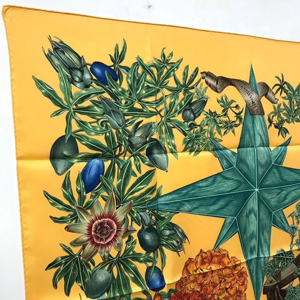 Hermes Scarf Silk Yellow X Green Carre90 Passiflores Passion Flower Women