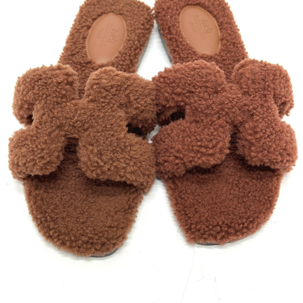 Hermes Sandals Sheepskin Brown Oran Women 36.5
