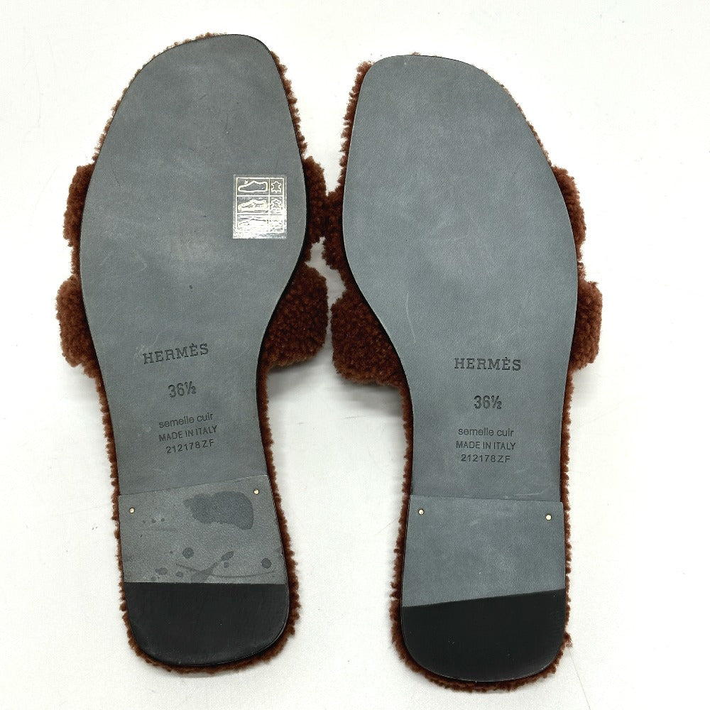 Hermes Sandals Sheepskin Brown Oran Women 36.5