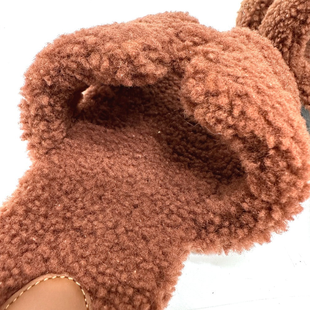 Hermes Sandals Sheepskin Brown Oran Women 36.5