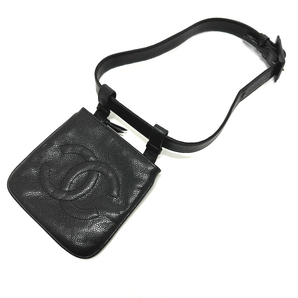 Chanel Pouch Caviar Skin Black Cc Coco Mark Waist Pouch Women 75/30