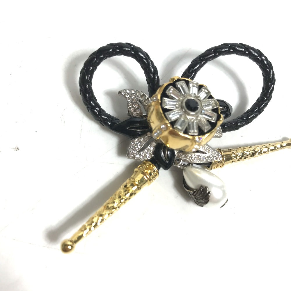 Louis Vuitton Brooch Mp2197 Leather, Metal Black Accessories Faux Pearl Fleur Bijoux
