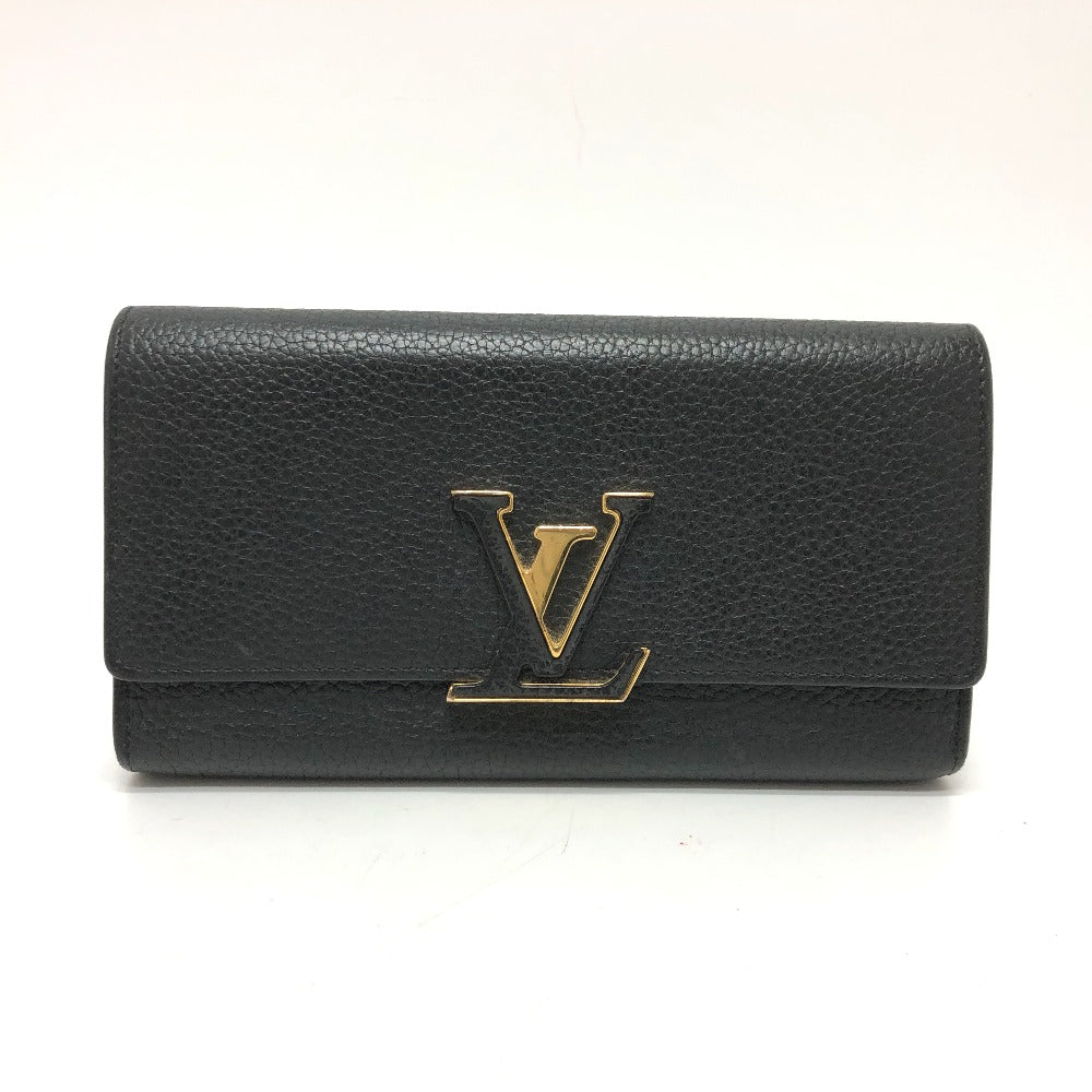 Louis Vuitton Long Wallet Purse M61248 Taurillon Clemence Leather Black Lv Logo Portefeuille