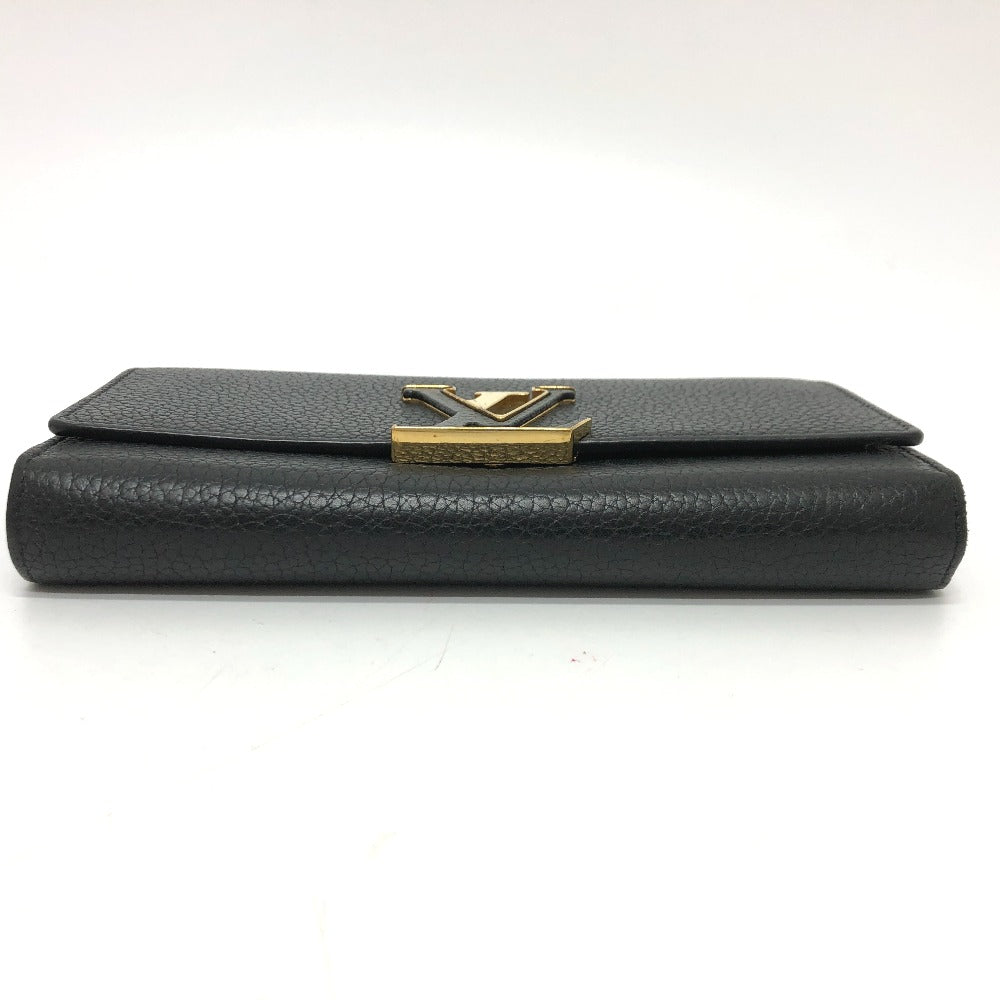 Louis Vuitton Long Wallet Purse M61248 Taurillon Clemence Leather Black Lv Logo Portefeuille