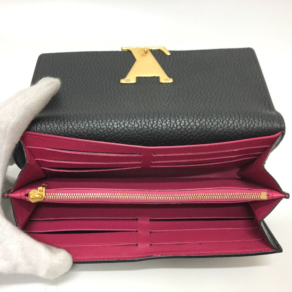 Louis Vuitton Long Wallet Purse M61248 Taurillon Clemence Leather Black Lv Logo Portefeuille