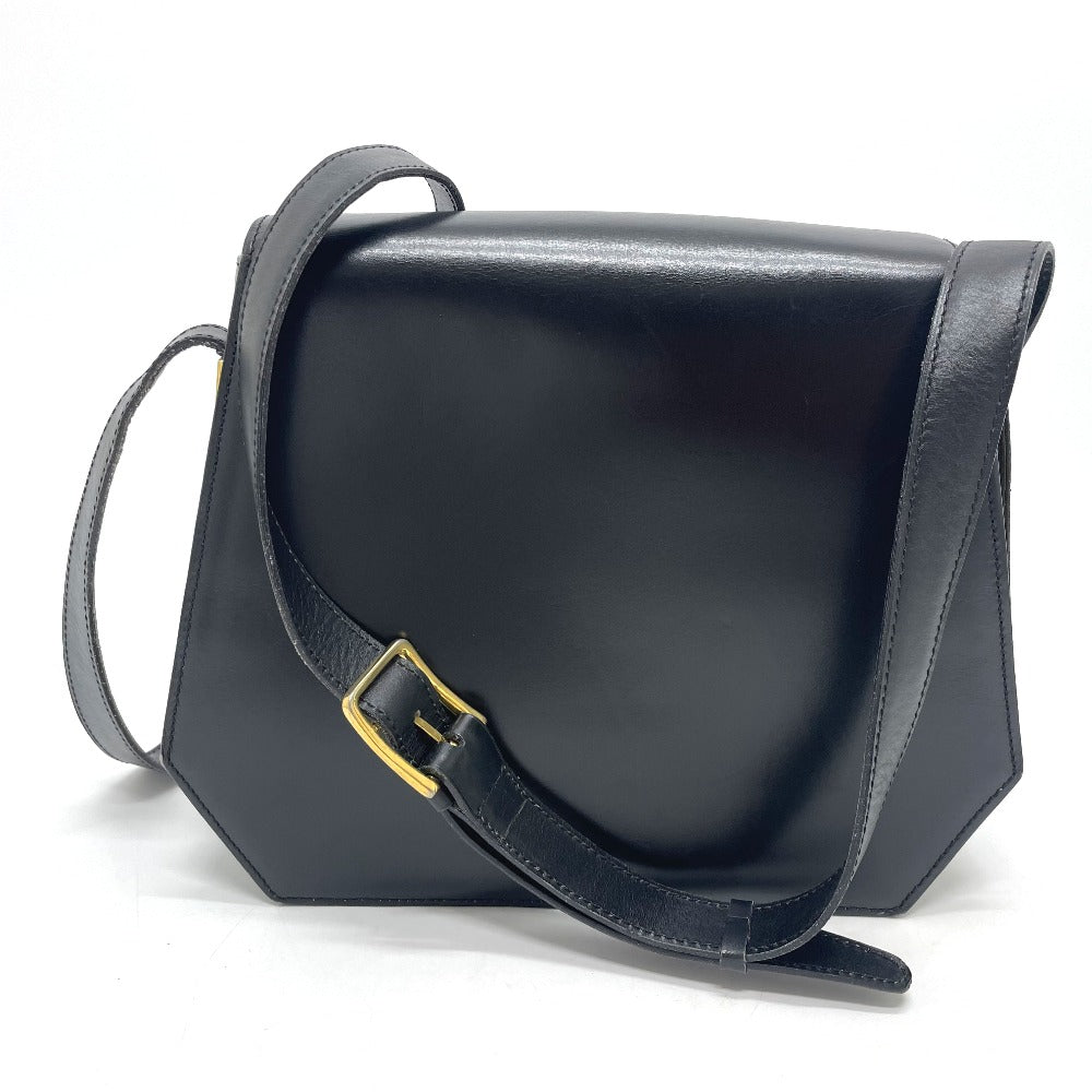 Celine Shoulder Bag Leather Black Logo Accordion Women