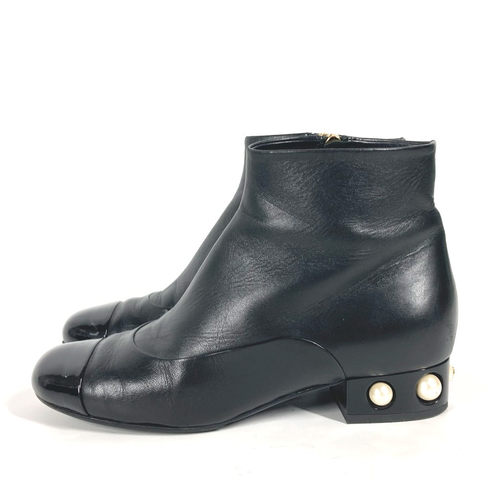 Chanel Boots G32239 Leather Black Cc Coco Mark Fake Pearl Women 35.5