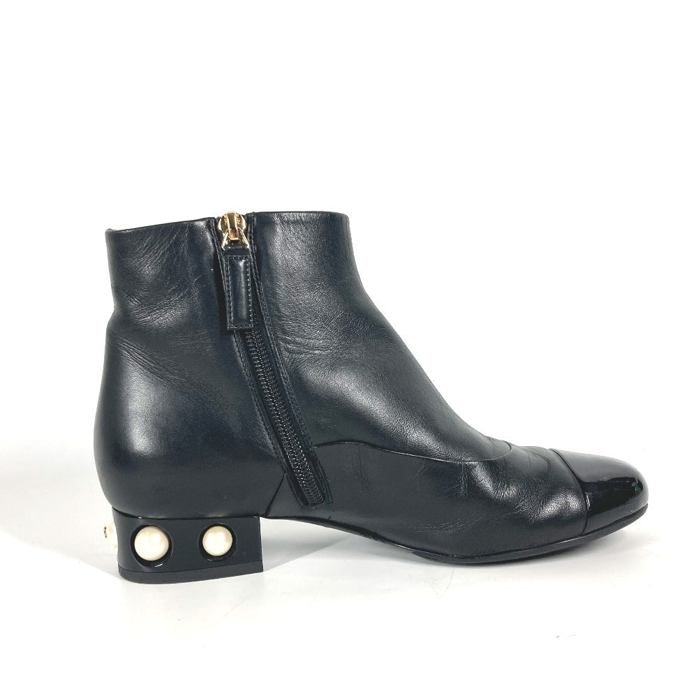 Chanel Boots G32239 Leather Black Cc Coco Mark Fake Pearl Women 35.5