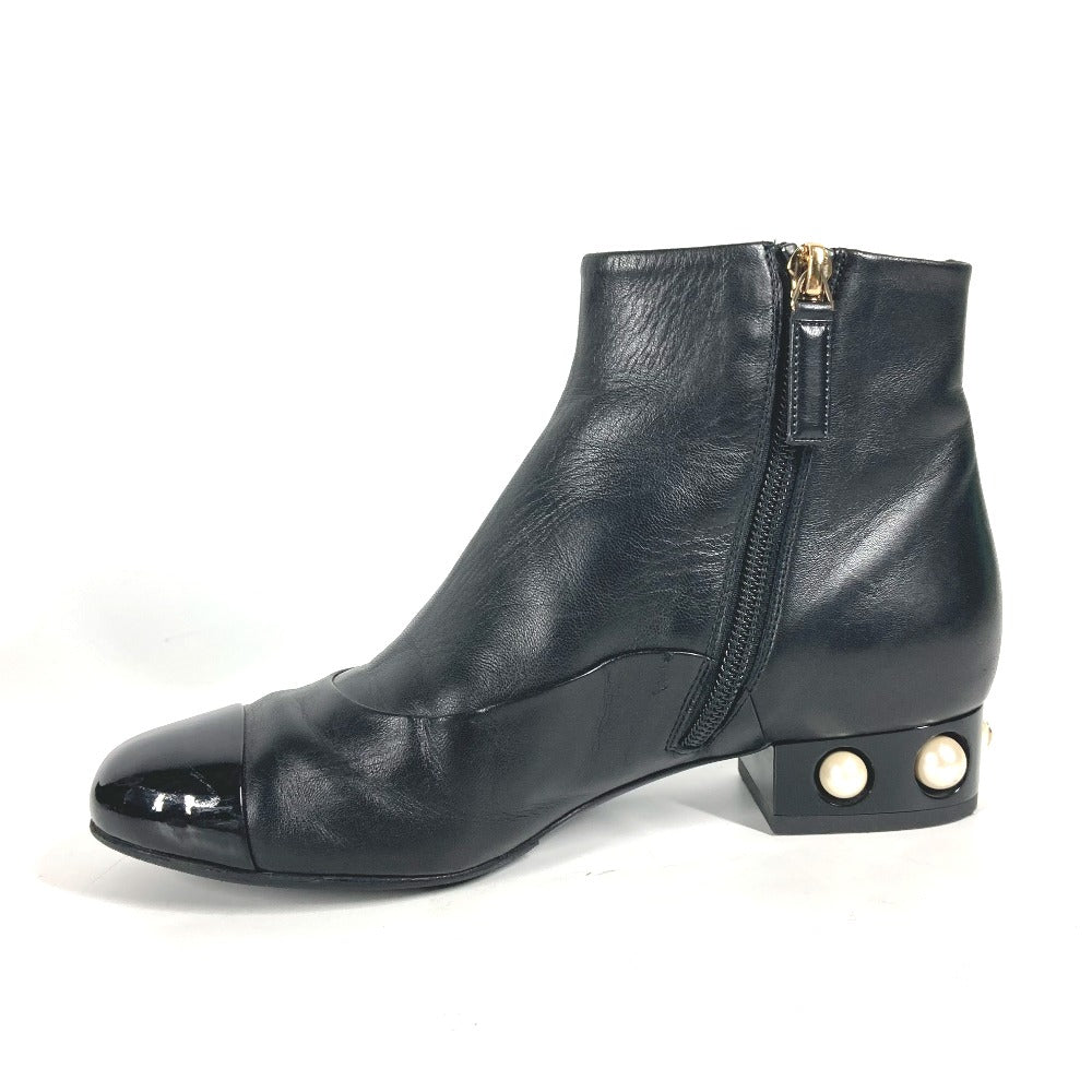Chanel Boots G32239 Leather Black Cc Coco Mark Fake Pearl Women 35.5