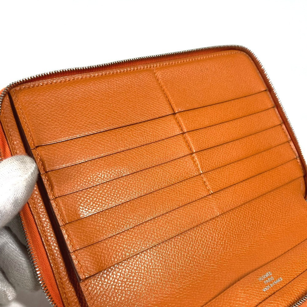 Hermes Long Wallet Purse Leather Orange Azap Integral Unisex(Unisex)