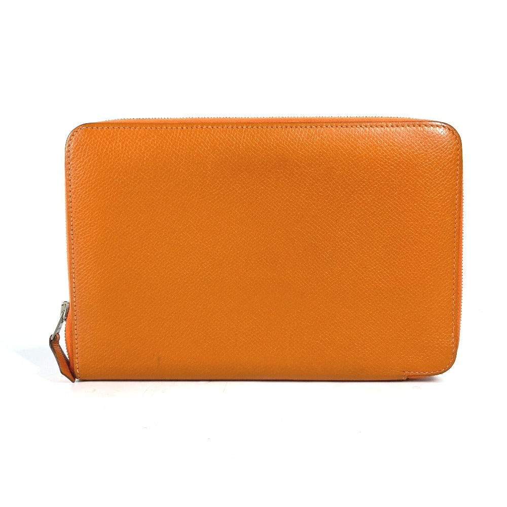 Hermes Long Wallet Purse Leather Orange Azap Integral Unisex(Unisex)