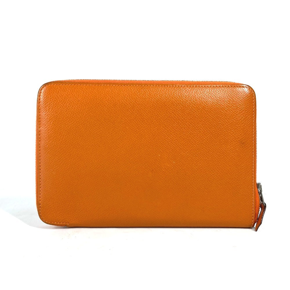 Hermes Long Wallet Purse Leather Orange Azap Integral Unisex(Unisex)