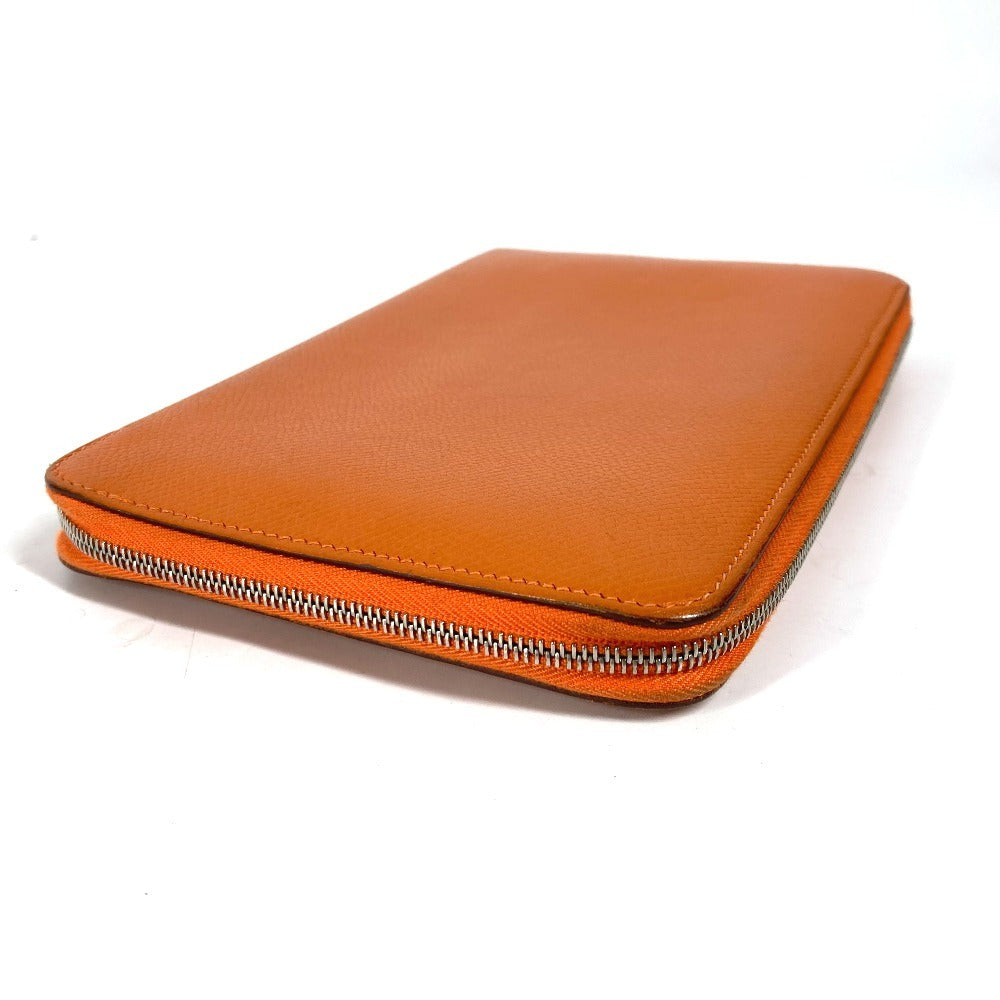 Hermes Long Wallet Purse Leather Orange Azap Integral Unisex(Unisex)