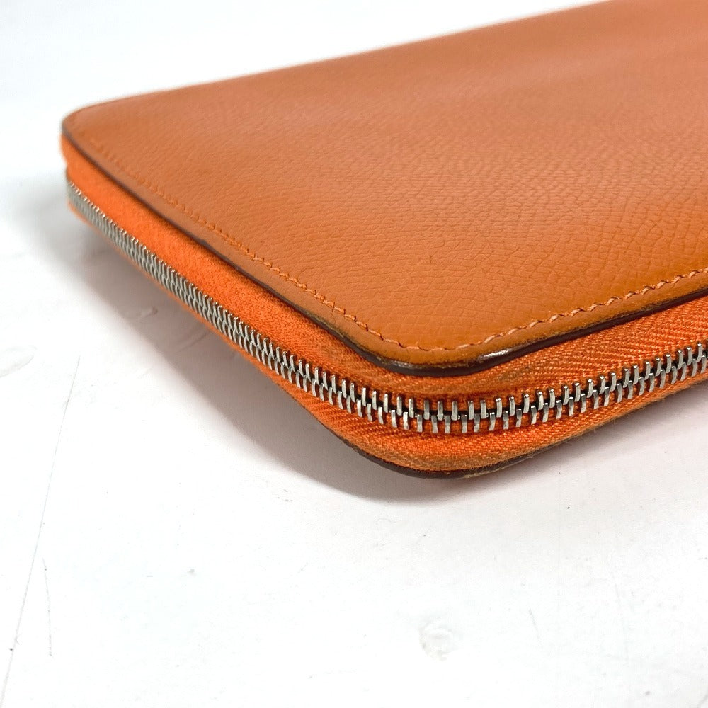 Hermes Long Wallet Purse Leather Orange Azap Integral Unisex(Unisex)
