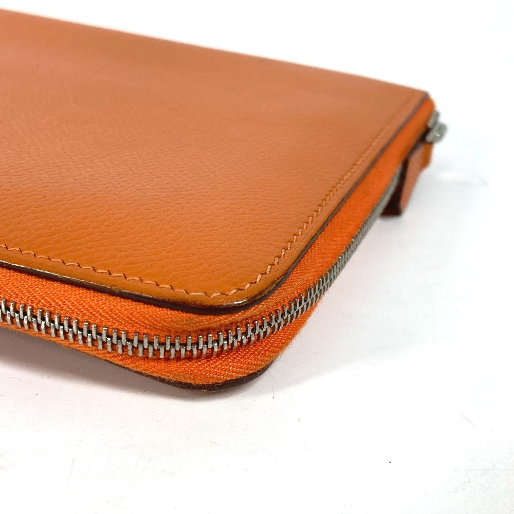 Hermes Long Wallet Purse Leather Orange Azap Integral Unisex(Unisex)