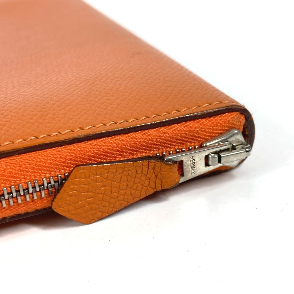 Hermes Long Wallet Purse Leather Orange Azap Integral Unisex(Unisex)
